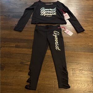 Black Gymnast Justice Long Sleeve Top and Leggings Set NWT